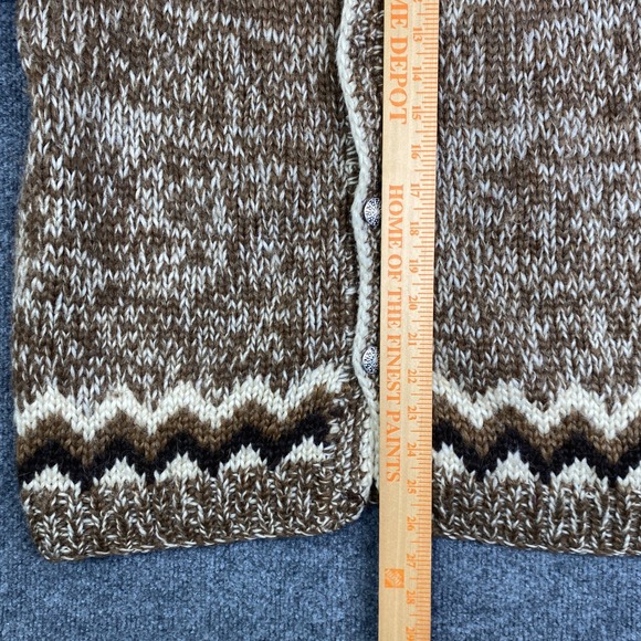 VTG Icelook Icelandic Wool Handknit Cardigan Sweater Brown Fair Isle Mens Large - Picture 6 of 8